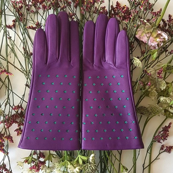 Gants en cuir d'agneau améthyste émeraude "SEREN".