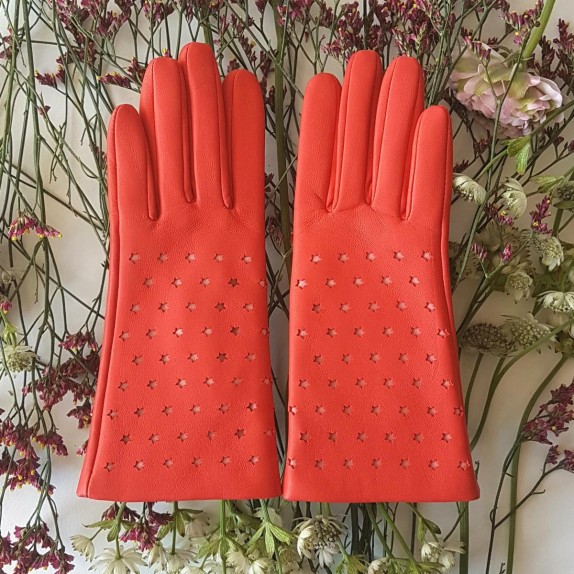 Gants en cuir d'agneau capucine rose "SEREN".