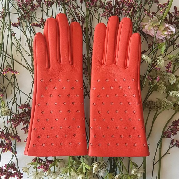 Leather gloves of lamb nasturtium pink "SEREN".