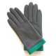 Gants en cuir d'agneau gris, vert "TIPPI".