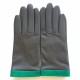 Leather gloves of lamb charcoal, green "TIPPI".