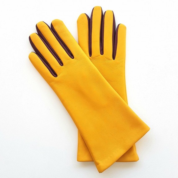 Gants en cuir d'agneau jaune cassis "ELISA".