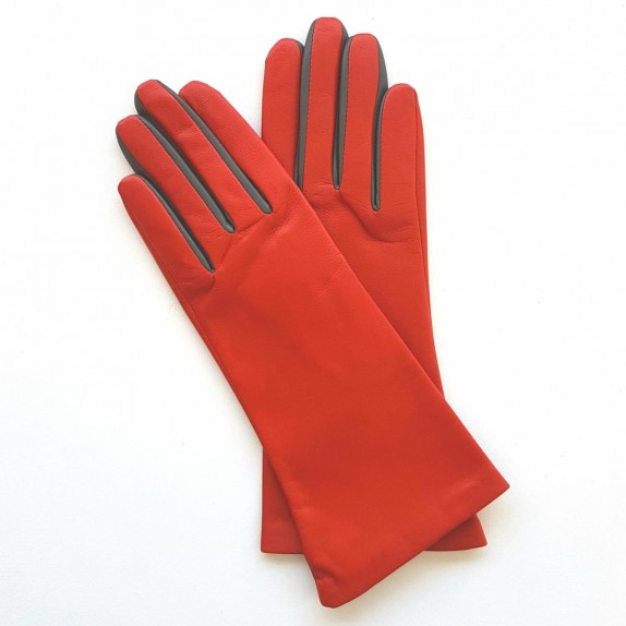 Gants en cuir d'agneau orange et gris "ELISA ".