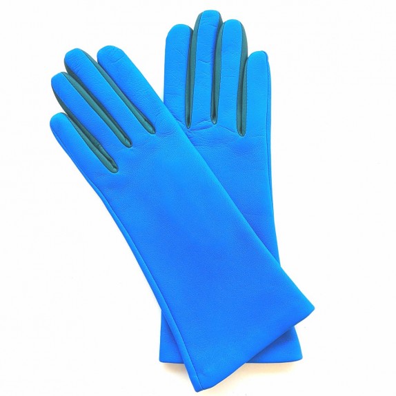 Leather gloves of lamb blue and green "ELISA".