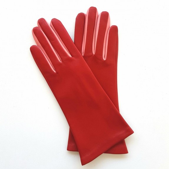 Gants en cuir d'agneau rouge et rose "ELISA".