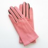 Gants en cuir d'agneau rose et kaki "COLOMBE".