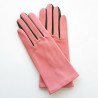 Leather gloves of lamb pink khaki "COLOMBE".