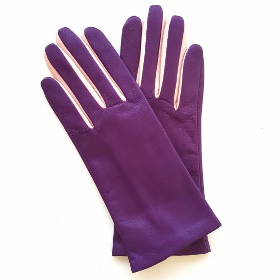 Gants en cuir d'agneau améthyste rose "COLOMBE".