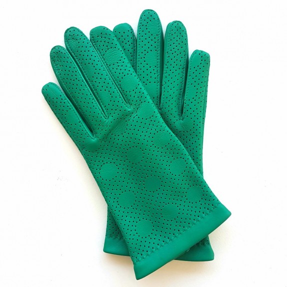 Leather gloves of lamb green "CARMELINA".