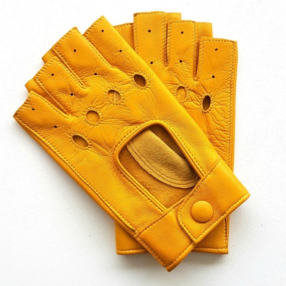 Leathermittens of lamb yellow "PILOTE".