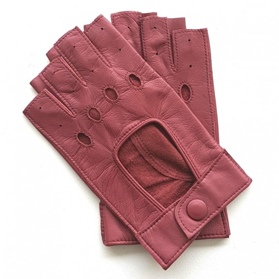 Leather mittens of lamb pink antique "PILOTE".