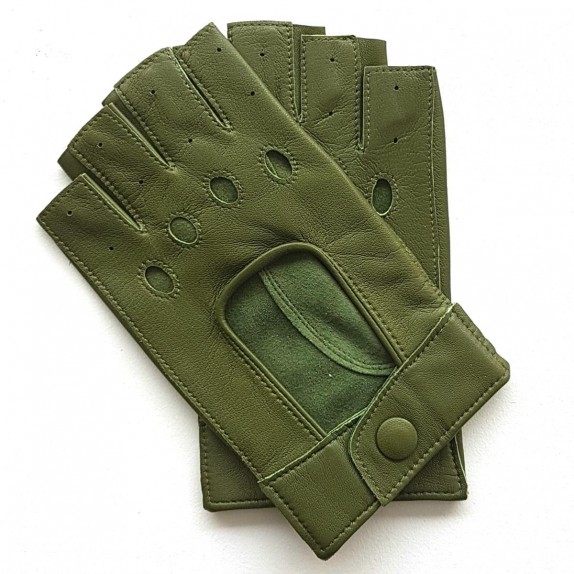 Leather mittens of lamb green "PILOTE".