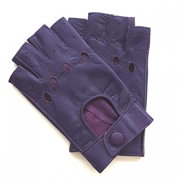 Leather mittens of lamb amethyst "PILOTE".