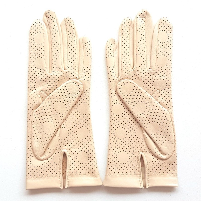 Gants en cuir d'agneau et soie femme Josie Noeud Agnelle en beige