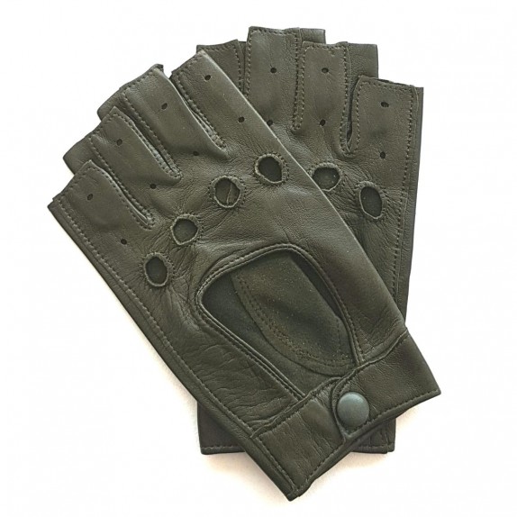 Leather mittens of lamb khaki "PILOTE".