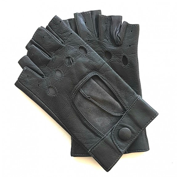 Leather mittens of lamb grey "PILOTE".