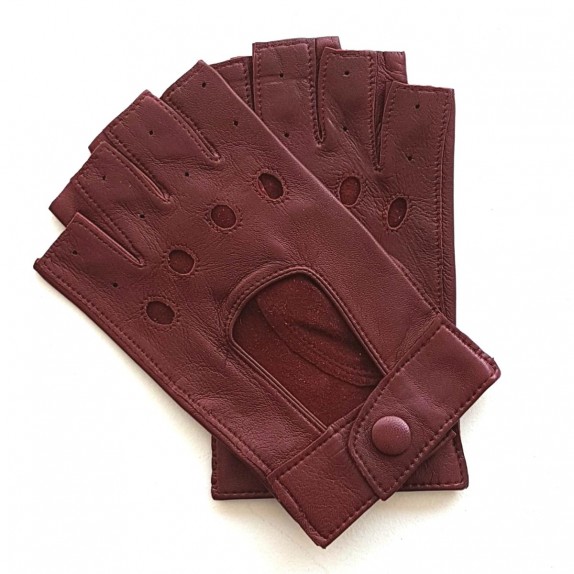 Leather mittens of lamb maroon "PILOTE".