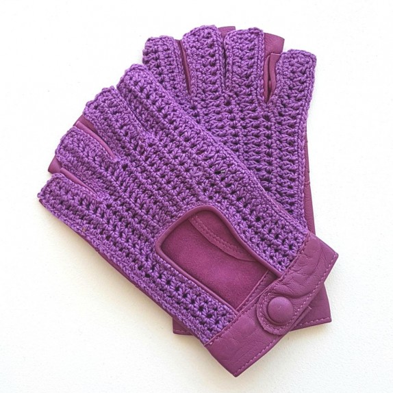Leather mittens of lamb and cotton hooks parma "ANNY".