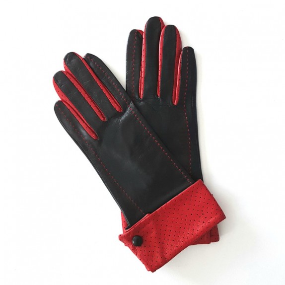 Gants en cuir d'agneau noir et rouge"PLATON".