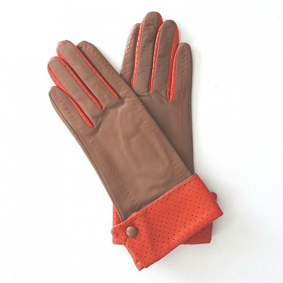 Leather gloves of lamb sand and orange "PLATON"