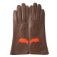 Leather gloves of lamb brown and orange "NUAGE".