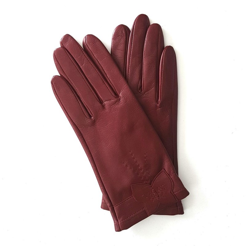 Leather Gloves of Lamb Maroon Papillon Lining Silk.