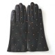 Leather gloves of lamb black and maize "COCCINELLE"