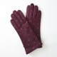 Leather gloves of lamb blackcurrant and fuchsia "COCCINELLE"