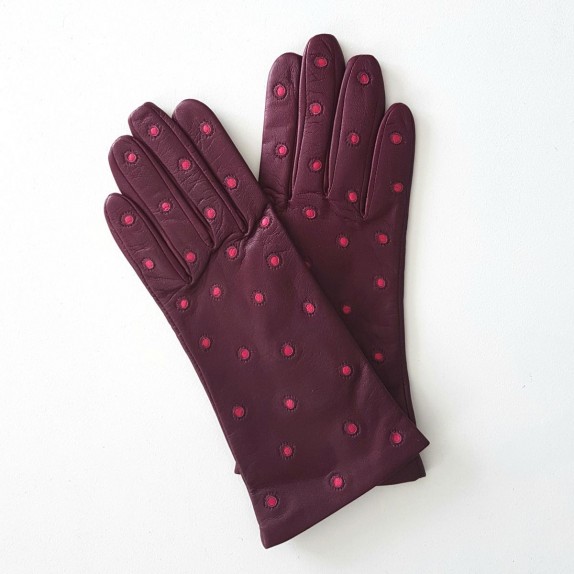 Leather gloves of lamb blackcurrant and fuchsia "COCCINELLE"