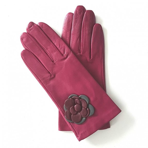 Leather Gloves of lamb hot pink blackcurrant charcoal "Dhalia"