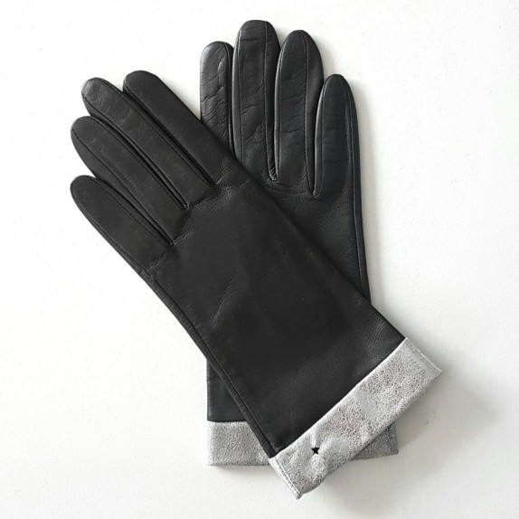 Leather gloves of lamb grey and silver "STELLA".