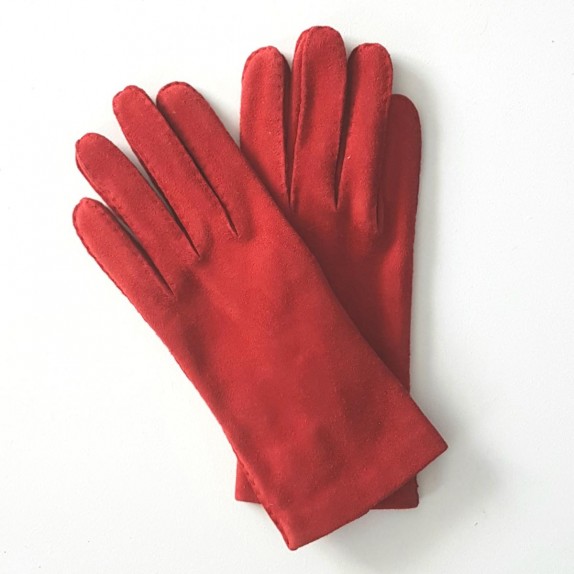 Leather gloves in goat velvet red "CAPRA".