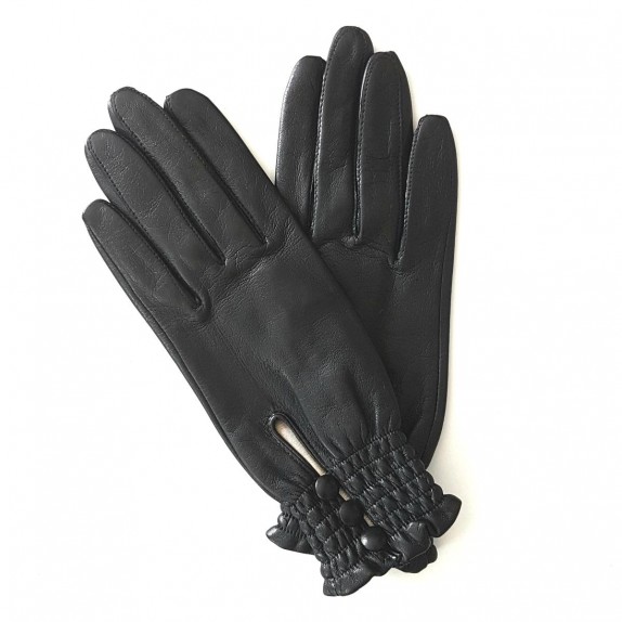 Gants en cuir d'agneau noir "SOLANGE".