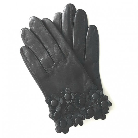 Gants en cuir d'agneau noir "AUBRIETTE".