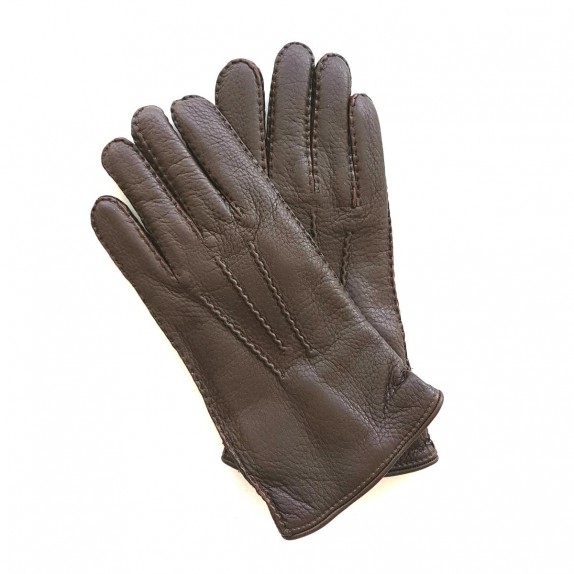 Gants en cuir de cerf chocolat "SERGE".