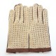 Leather gloves of lamb and cotton hook cognac and beige "LOUIS"