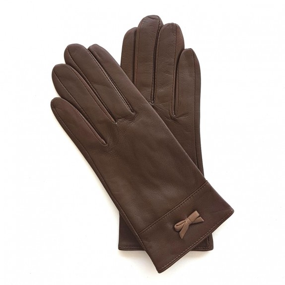 Leather gloves of lamb tobacco and sand "ANEMONE".