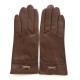 Gants en cuir d'agneau tobacco et sable "ANEMONE".