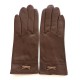 Leather gloves of lamb tobacco and sand "ANEMONE"