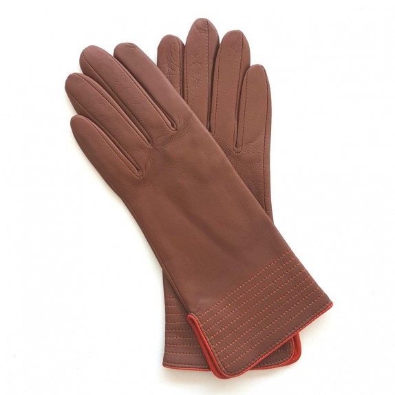 Leather gloves of lamb cognac and orange "FENELON"