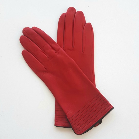 Leather gloves of lamb red and black "FENELON"