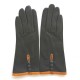 Leather gloves of lamb evergreen and maize "MARGUERITTE"