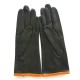 Leather gloves of lamb evergreen and maize "MARGUERITTE"