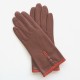 Leather gloves of lamb cognac and orange "MARGUERITTE"
