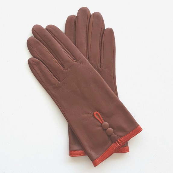 Gants en cuir d'agneau cognac et orange "MARGUERITTE".