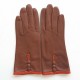 Leather gloves of lamb cognac and orange "MARGUERITTE"