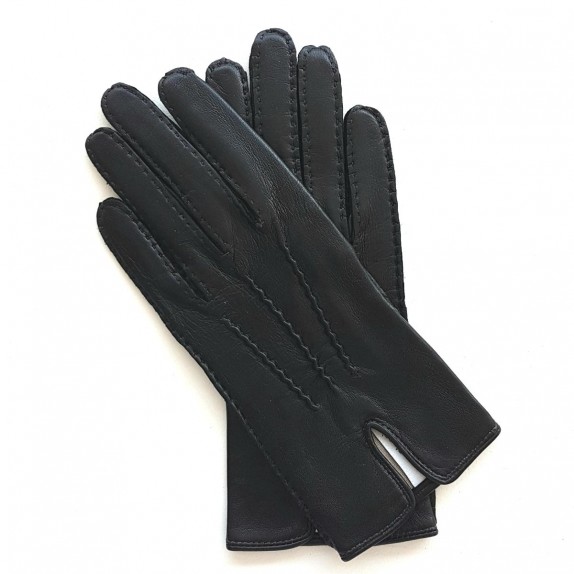 Gants en cuir d'agneau noir "GISELE".