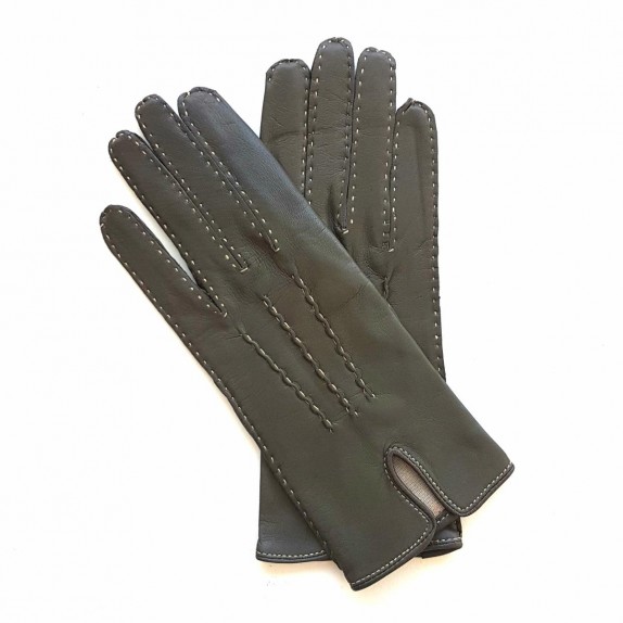 Gants en cuir d'agneau gris et écru "GISELE".