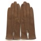 Gants en cuir d'agneau pain d'épice et blanc "GISELE".