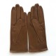 Leather gloves of lamb gingerbread and white "GISELE"